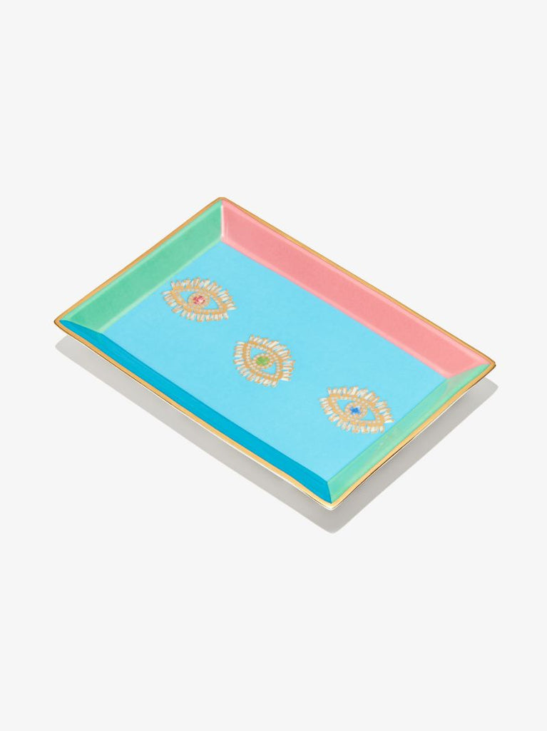 X Jonathan Adler Blue Three Evil Eyes Porcelain Jewellery Tray