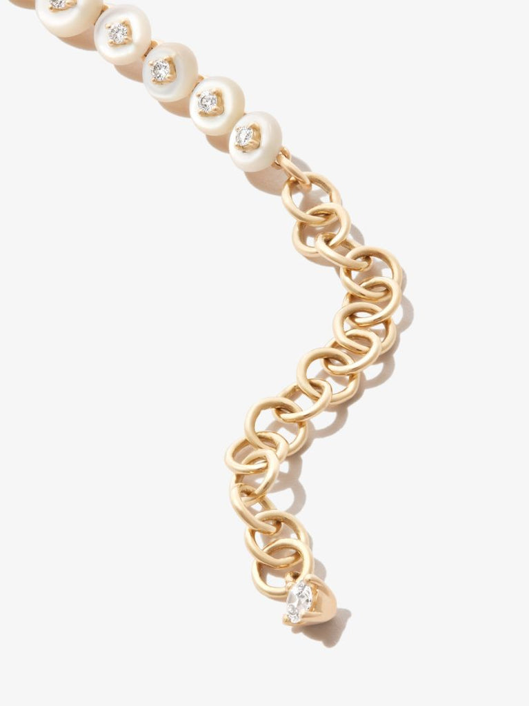 18k Yellow Gold Surrounding Mother-of-pearl and Diamond Bracelet