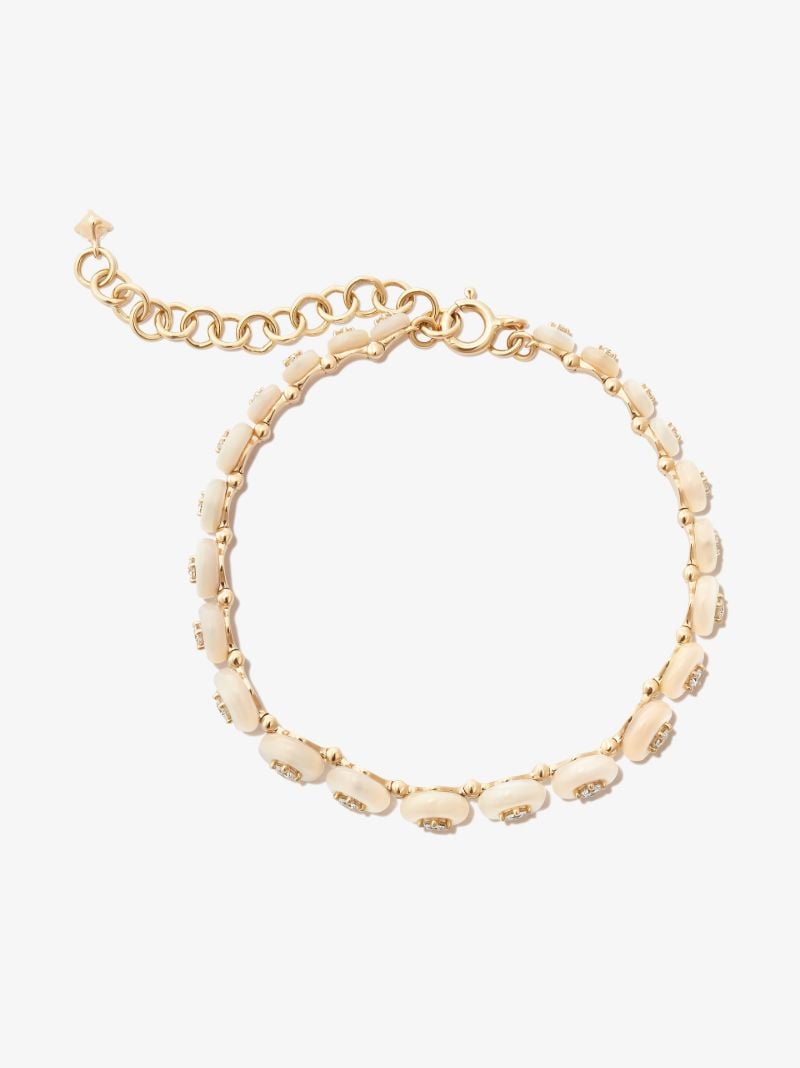 18k Yellow Gold Surrounding Mother-of-pearl and Diamond Bracelet