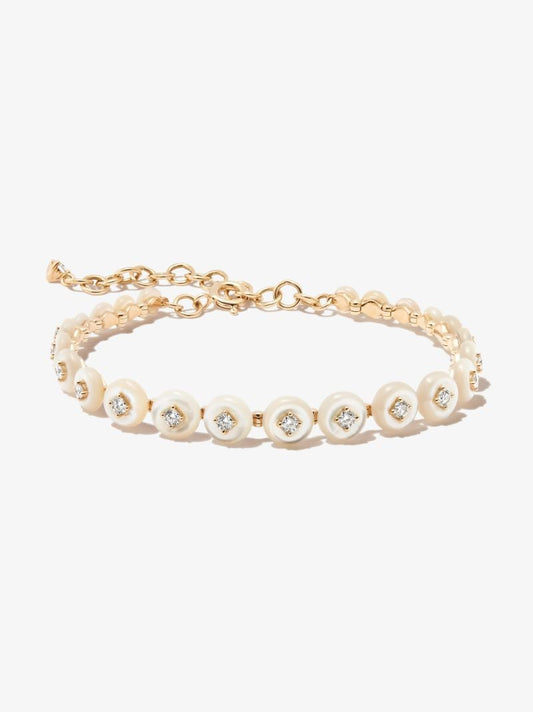 18k Yellow Gold Surrounding Mother-of-pearl and Diamond Bracelet