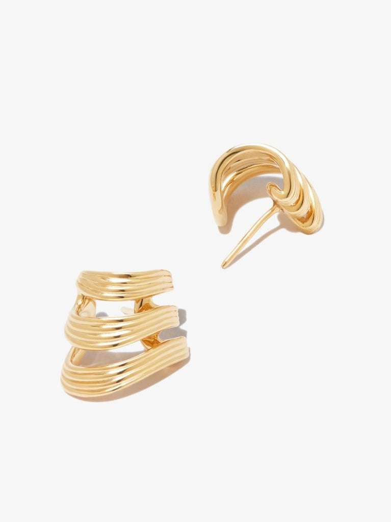 18k Yellow Gold Stream Lines Triple Hoop Earrings
