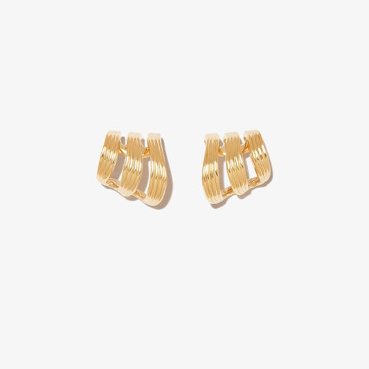 18k Yellow Gold Stream Lines Triple Hoop Earrings