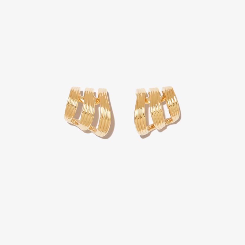 18k Yellow Gold Stream Lines Triple Hoop Earrings