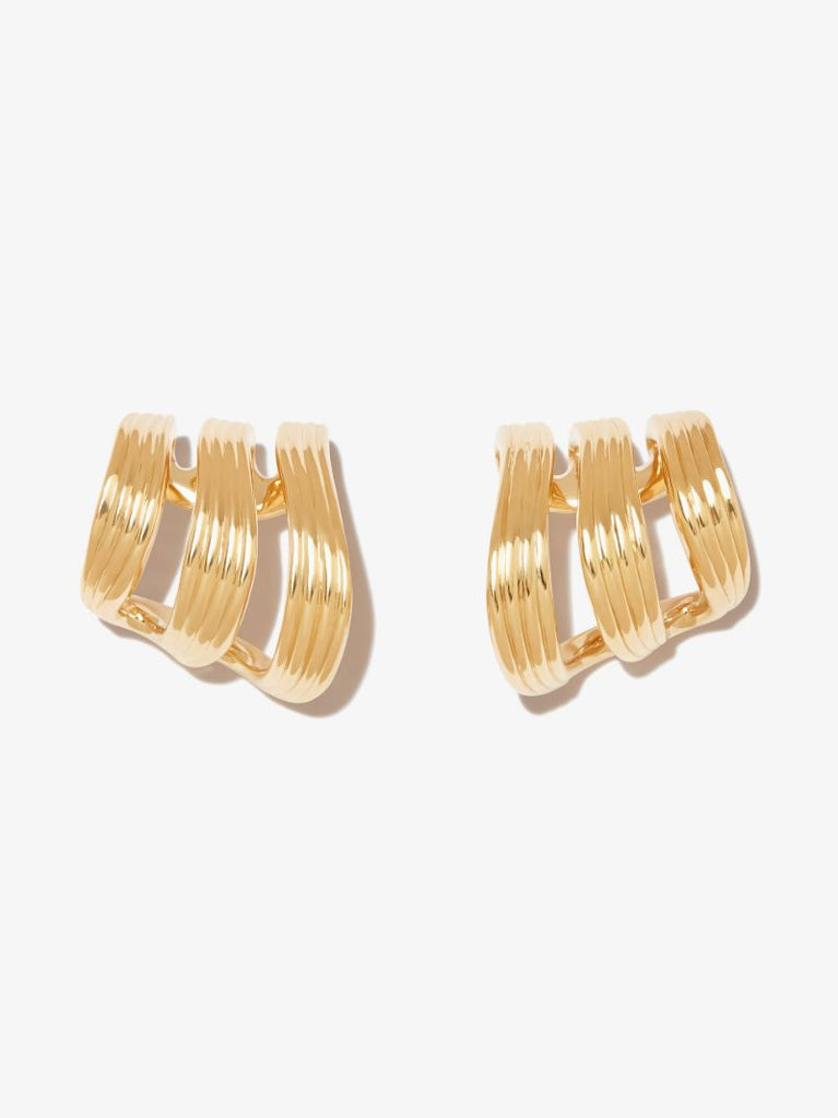18k Yellow Gold Stream Lines Triple Hoop Earrings