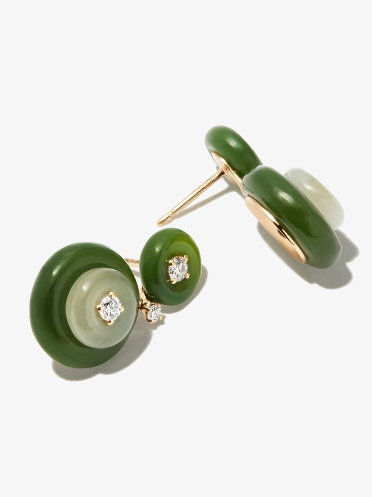18k Yellow Gold Surround Signal Small Jade and Diamond Earrings