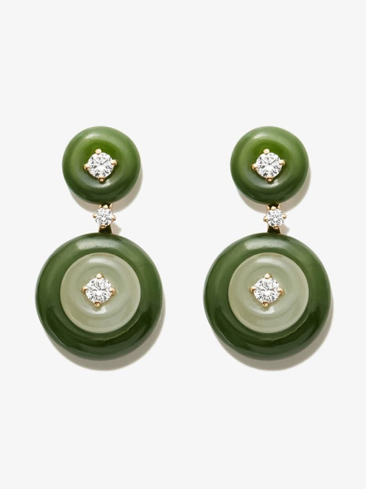 18k Yellow Gold Surround Signal Small Jade and Diamond Earrings