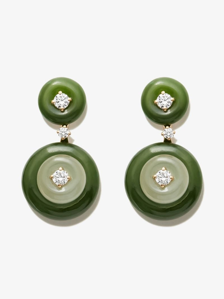 18k Yellow Gold Surround Signal Small Jade and Diamond Earrings