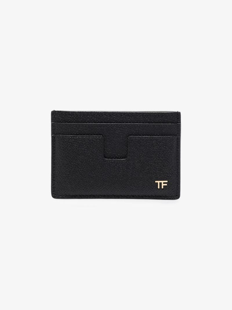 Black Logo Grained Leather Card Holder