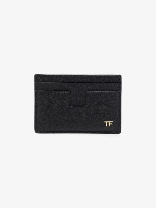 Black Logo Grained Leather Card Holder