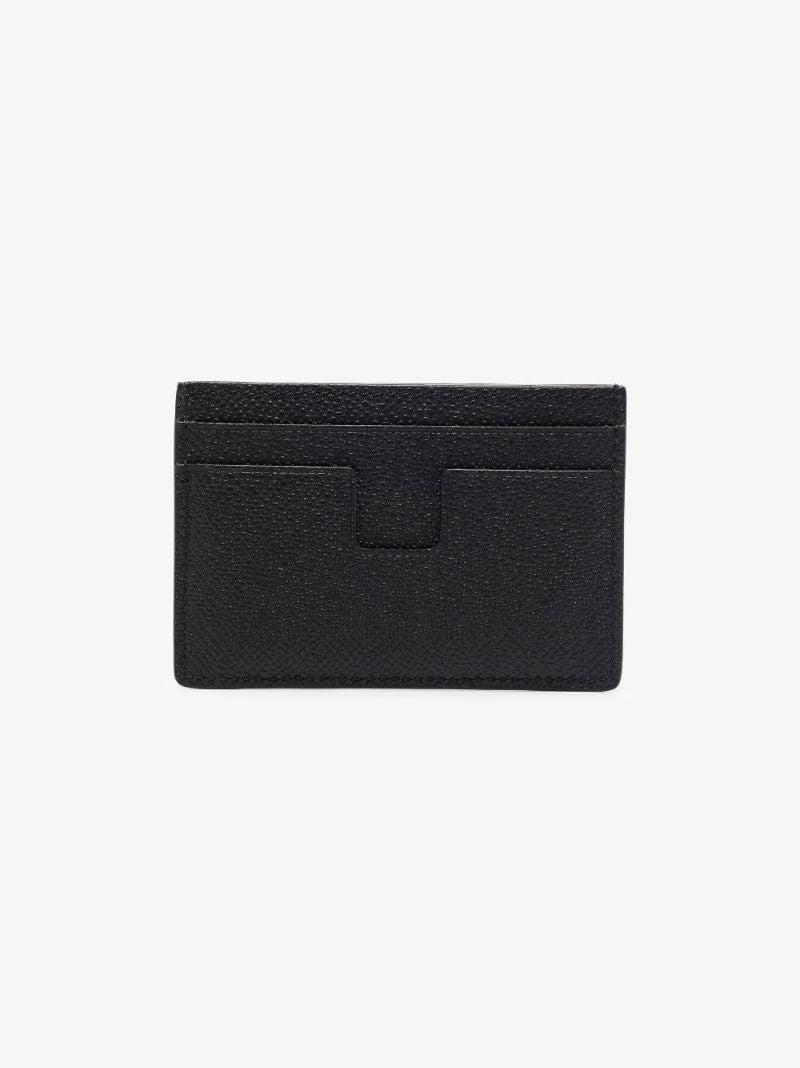 Black Logo Grained Leather Card Holder