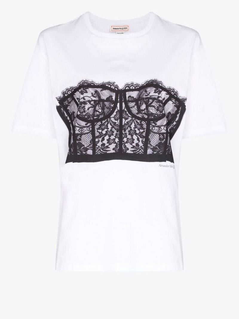 Lace Corset Print Cotton T-shirt
