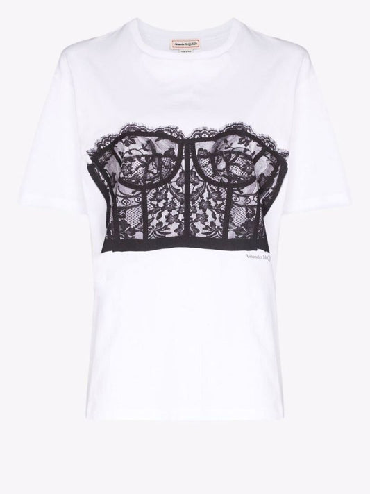 Lace Corset Print Cotton T-shirt