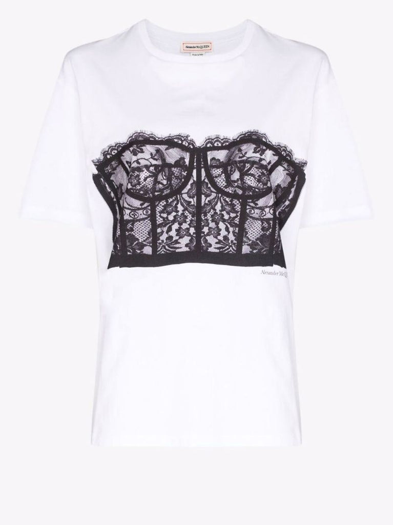 Lace Corset Print Cotton T-shirt