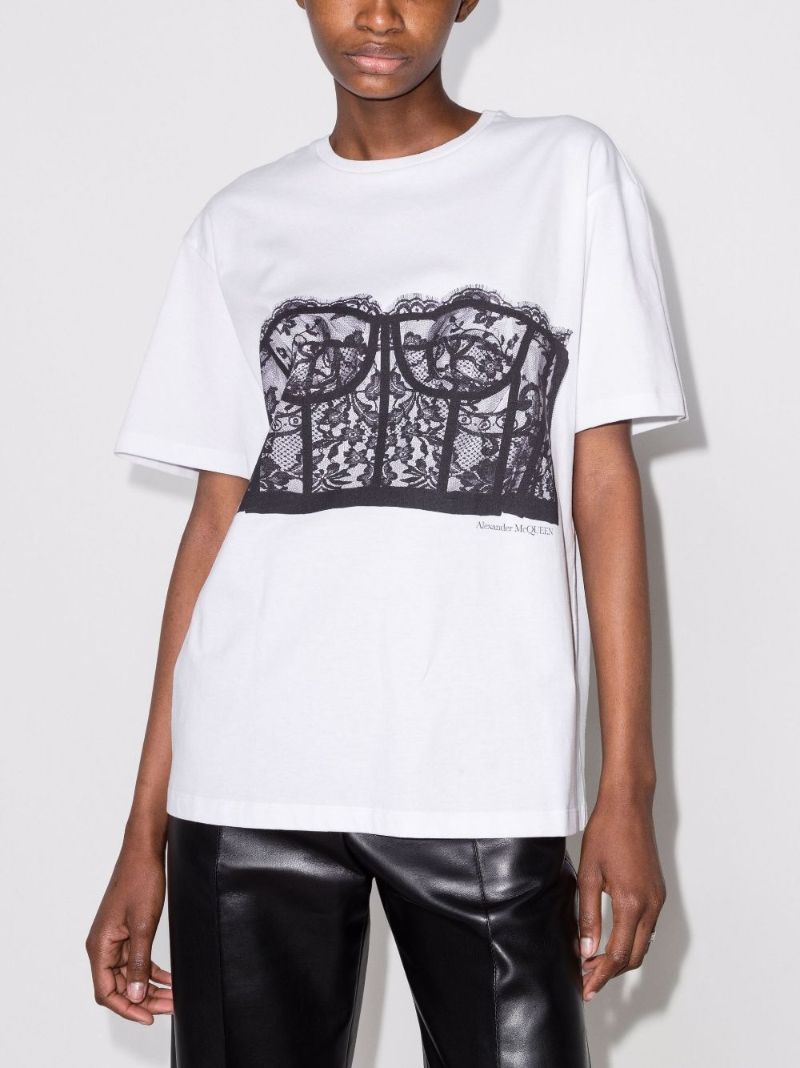 Lace Corset Print Cotton T-shirt