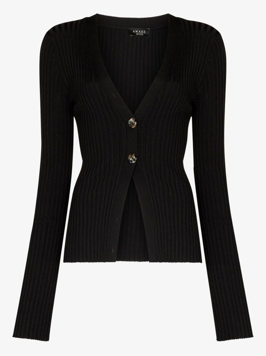 Black Ribbed Knit Cardigan