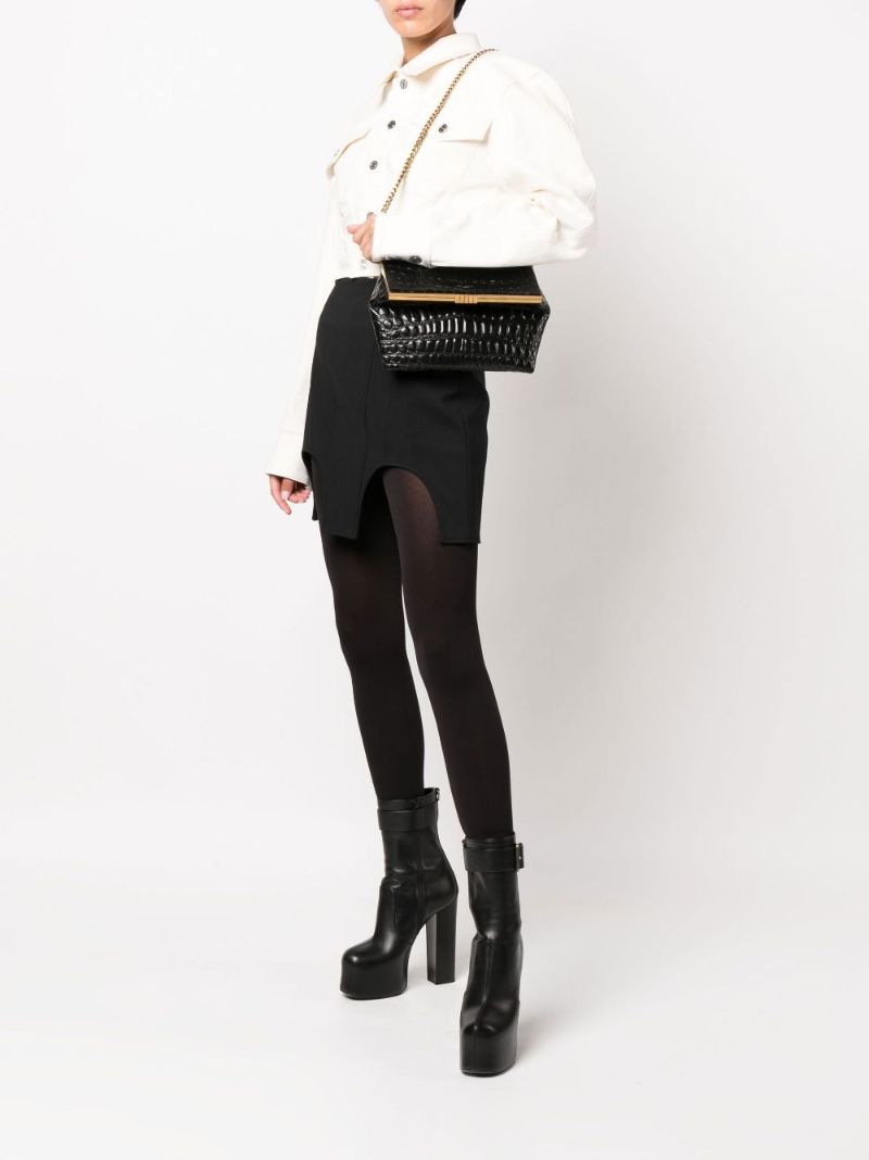 Black Fanny Medium Mock Croc Leather Shoulder Bag