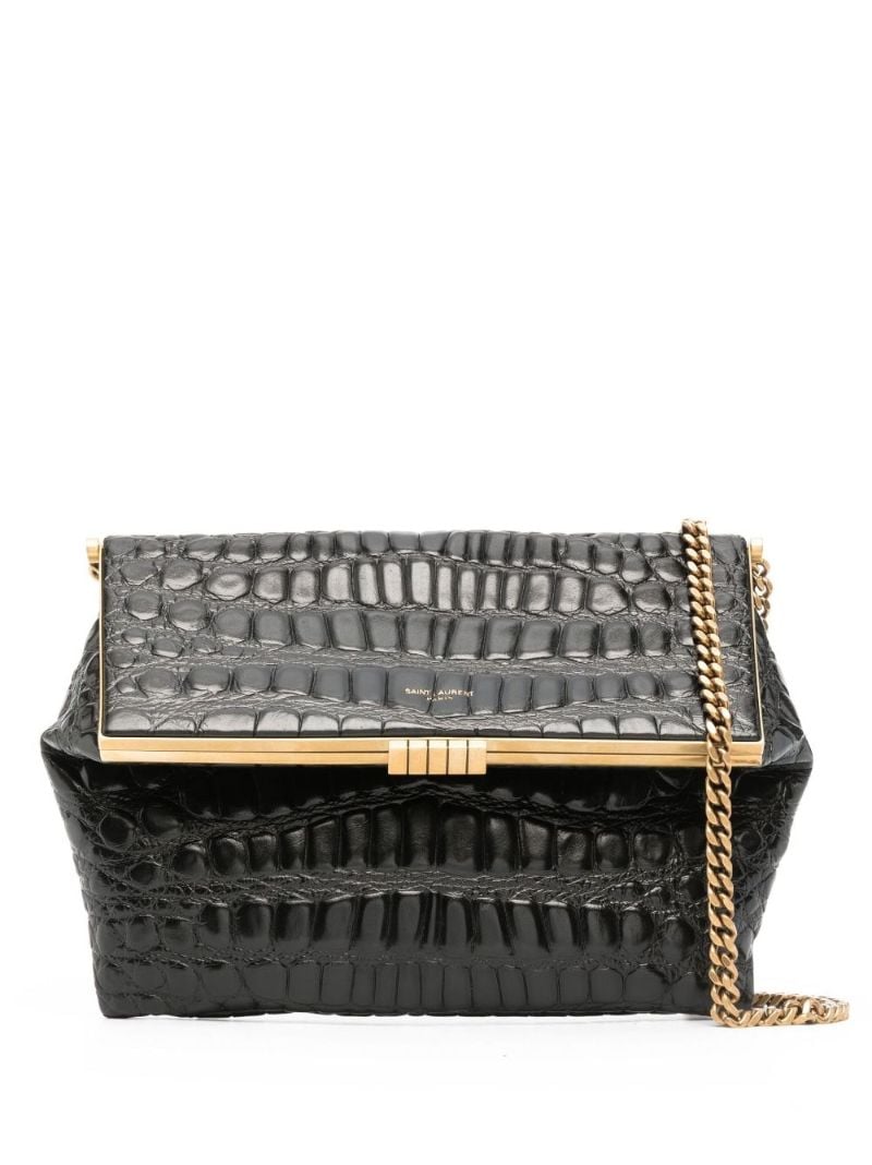 Black Fanny Medium Mock Croc Leather Shoulder Bag
