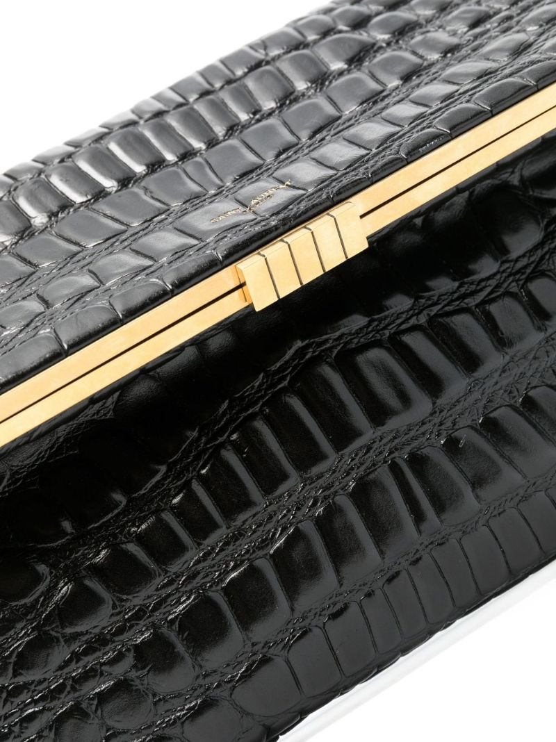 Black Fanny Medium Mock Croc Leather Shoulder Bag