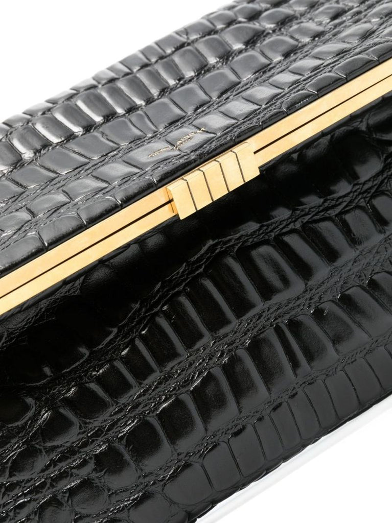 Black Fanny Medium Mock Croc Leather Shoulder Bag