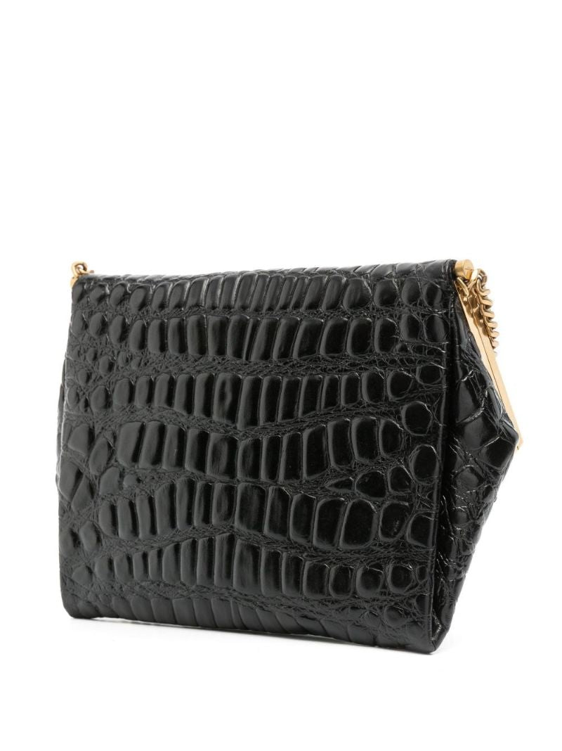 Black Fanny Medium Mock Croc Leather Shoulder Bag