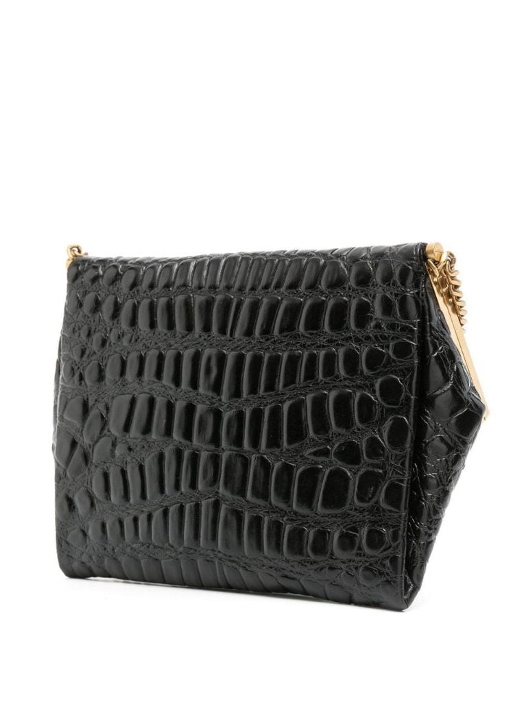Black Fanny Medium Mock Croc Leather Shoulder Bag