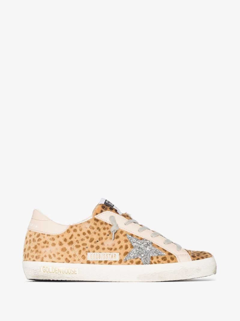 Neutral Super-star Low Top Giraffe Print Leather Sneakers