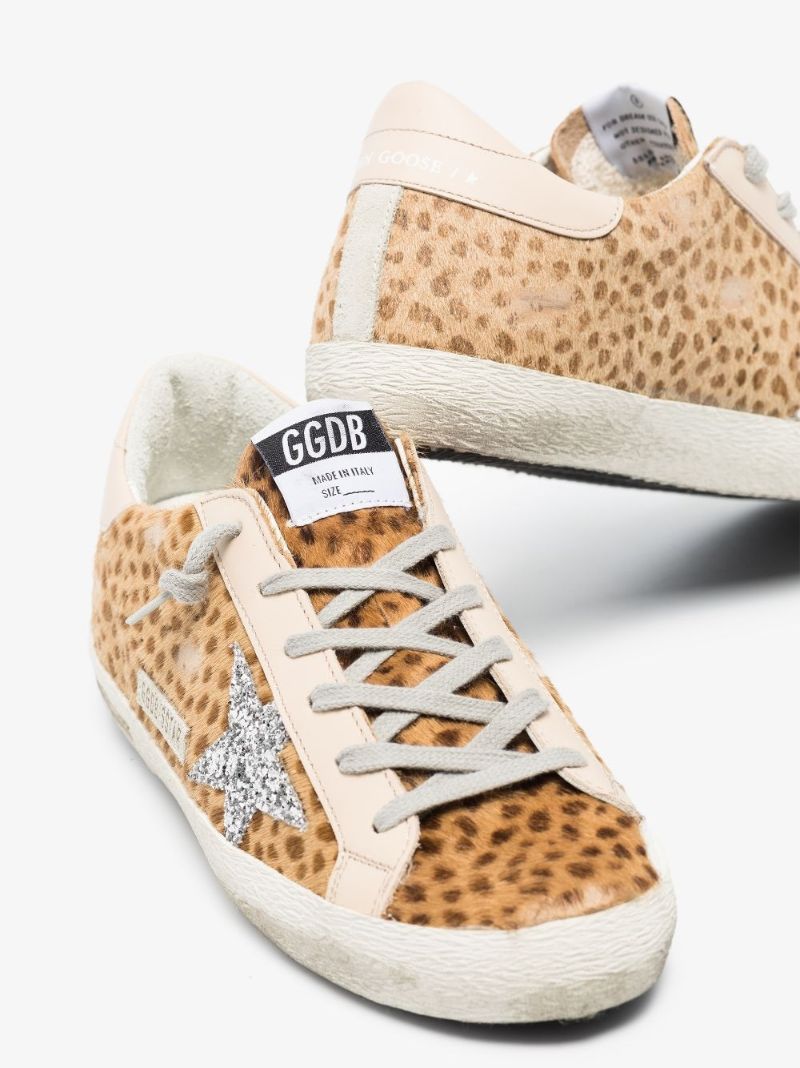 Neutral Super-star Low Top Giraffe Print Leather Sneakers