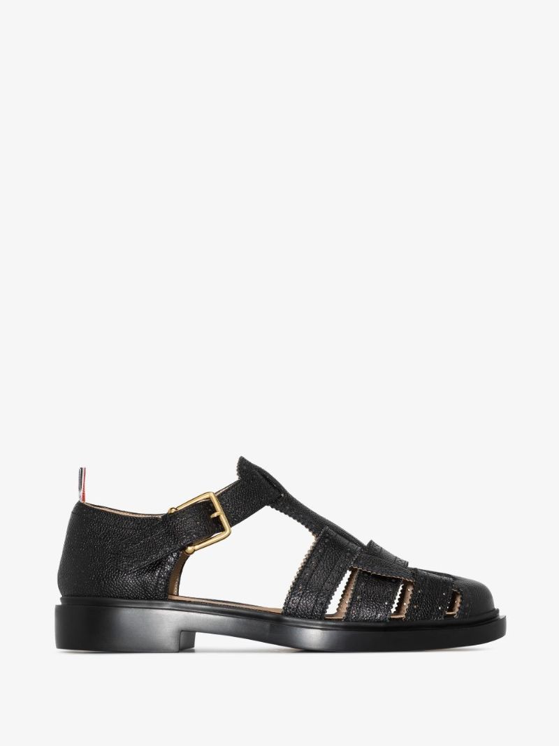 Black Brogued Leather Fisherman Sandals