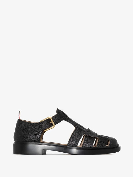 Black Brogued Leather Fisherman Sandals