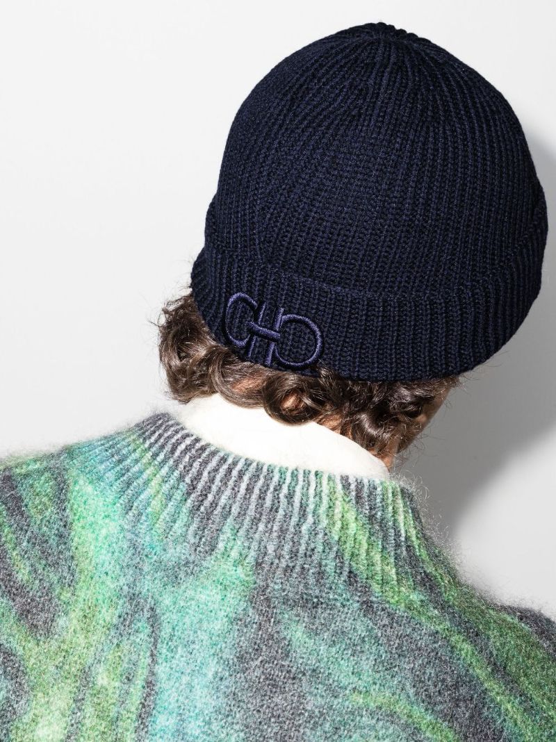 Blue Embroidered Logo Wool Beanie Hat