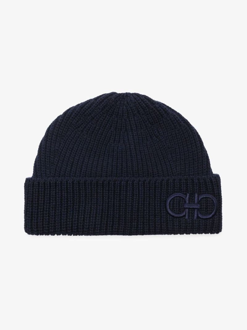 Blue Embroidered Logo Wool Beanie Hat