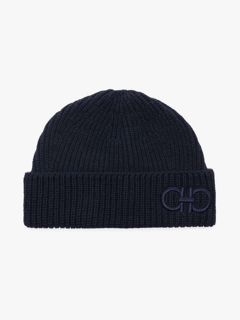Blue Embroidered Logo Wool Beanie Hat
