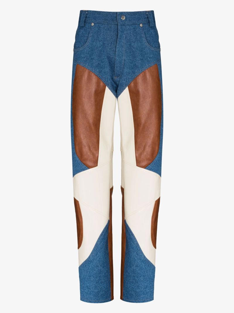 Blue Jun Patchwork Straight Leg Trousers