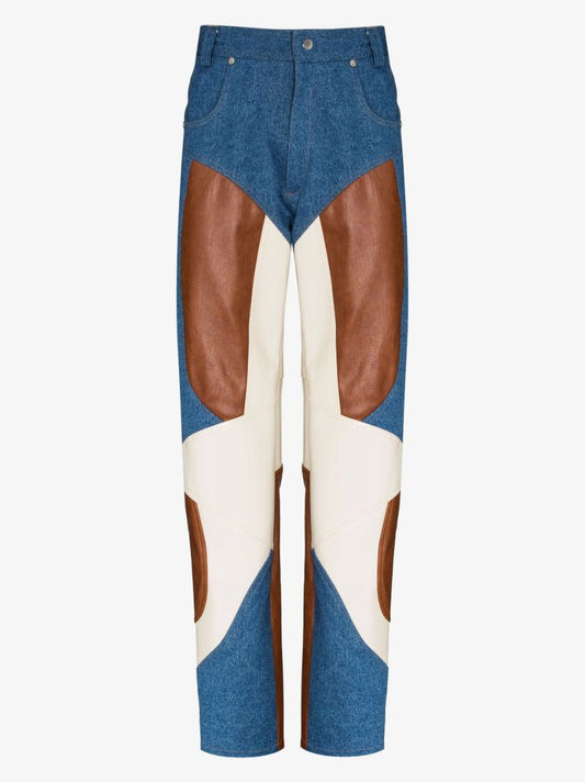 Blue Jun Patchwork Straight Leg Trousers