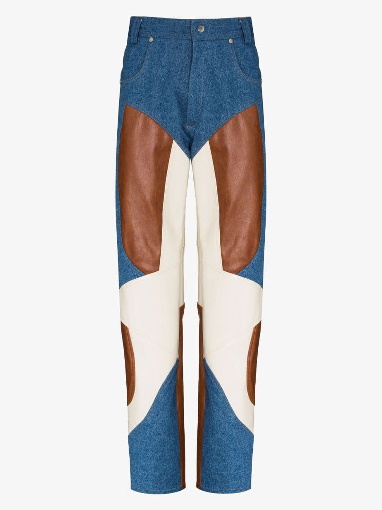 Blue Jun Patchwork Straight Leg Trousers