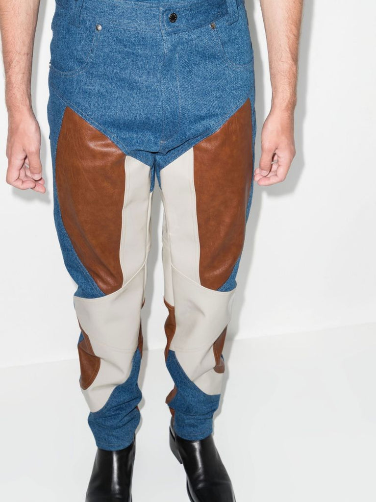 Blue Jun Patchwork Straight Leg Trousers