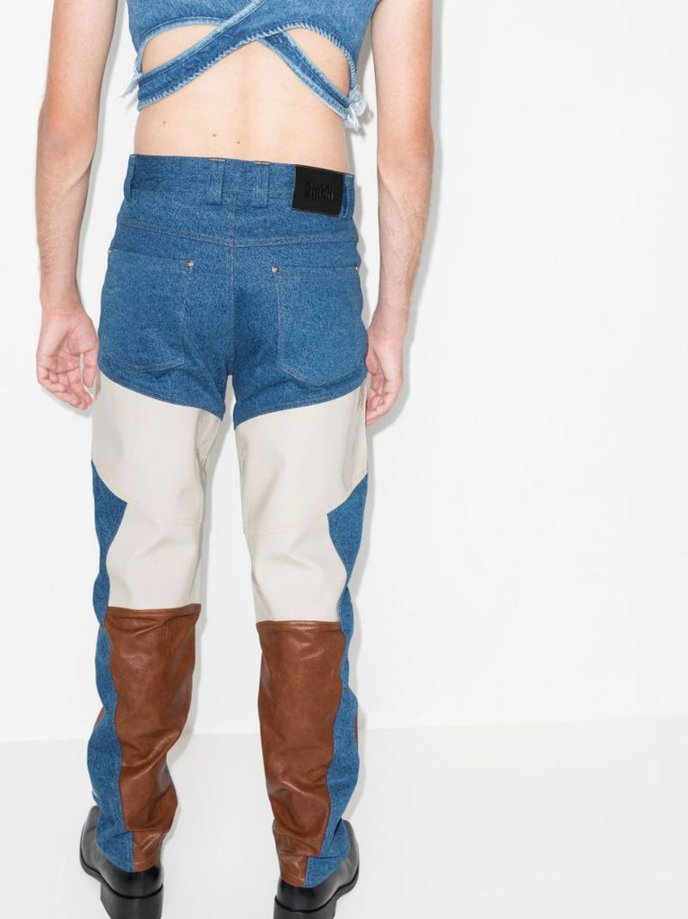 Blue Jun Patchwork Straight Leg Trousers