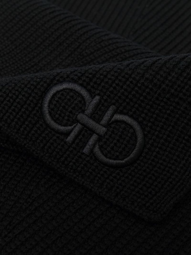 Black Gancini-embroidered Wool Scarf