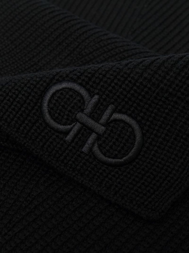 Black Gancini-embroidered Wool Scarf