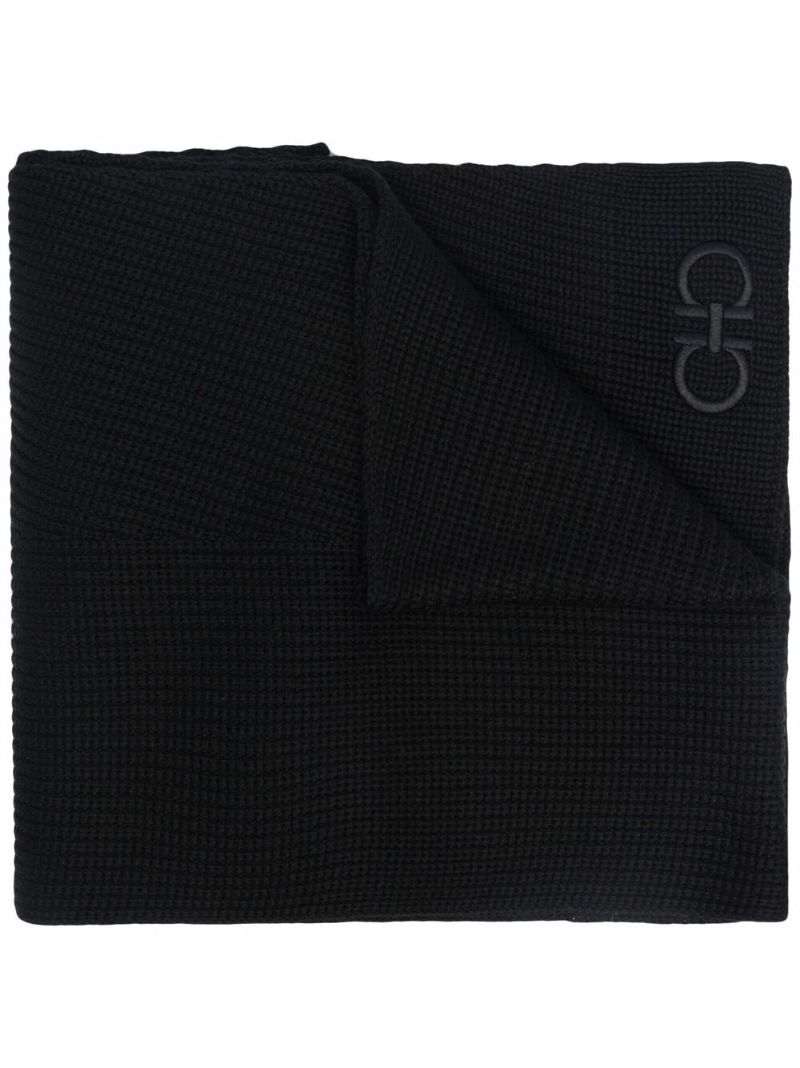 Black Gancini-embroidered Wool Scarf