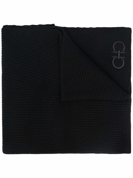 Black Gancini-embroidered Wool Scarf
