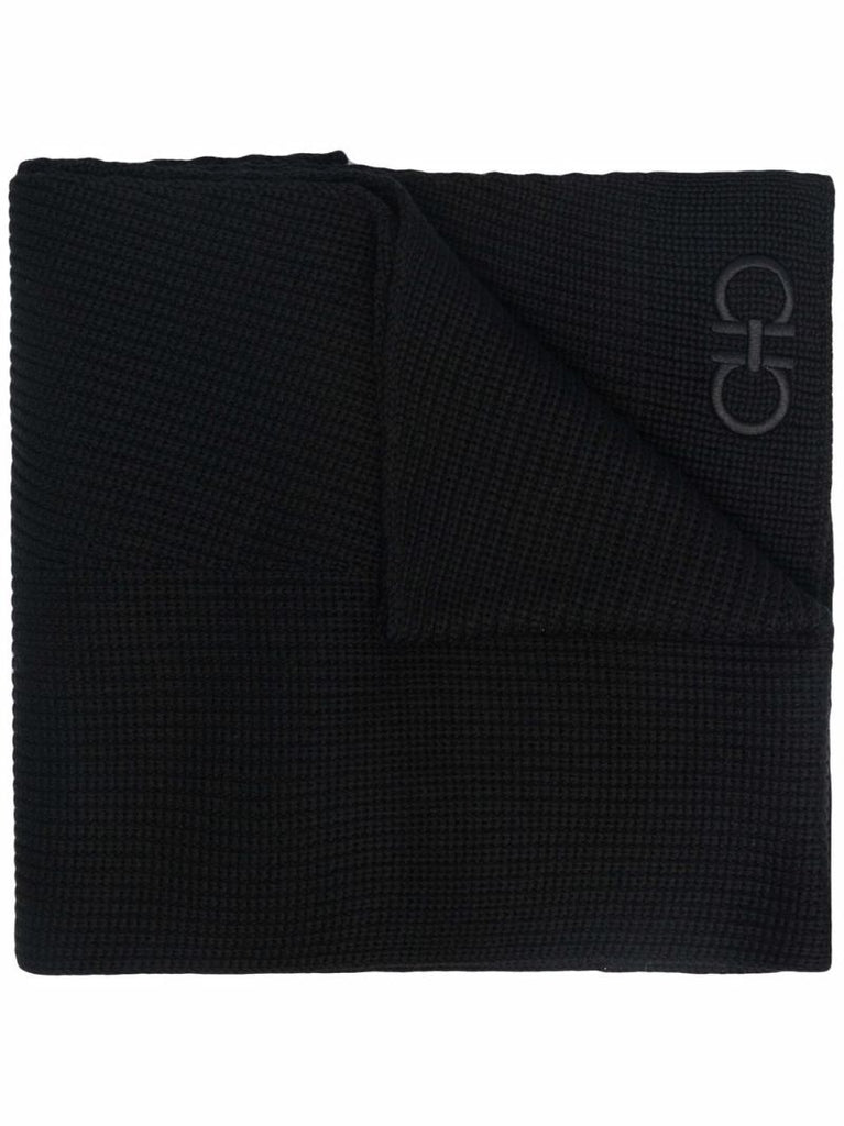 Black Gancini-embroidered Wool Scarf