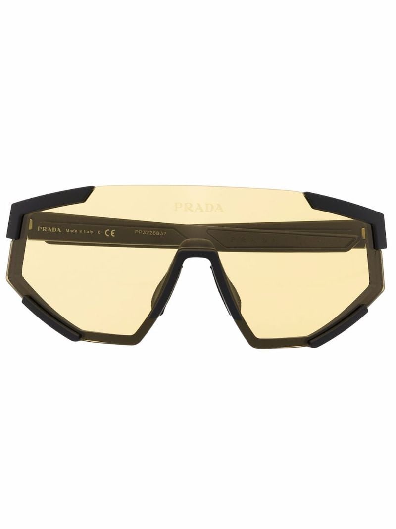 Black Visor-frame Acetate Sunglasses