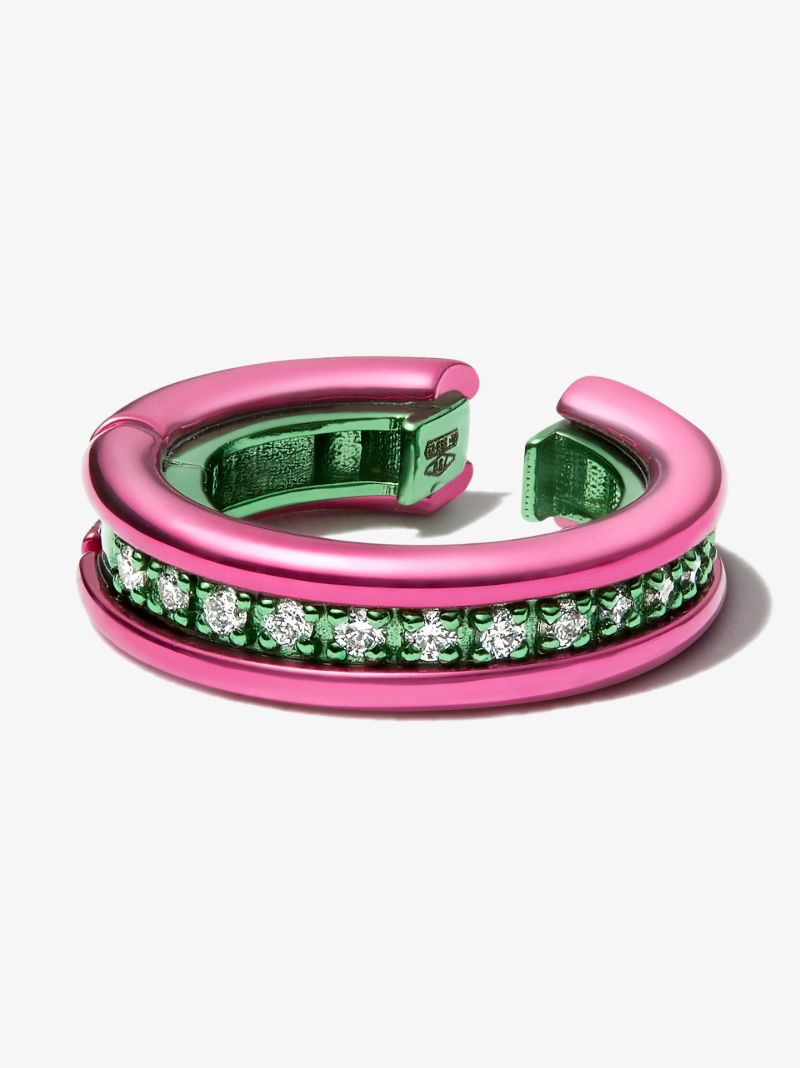 18k Gold, Green and Pink Mini Diamond Ear Cuff