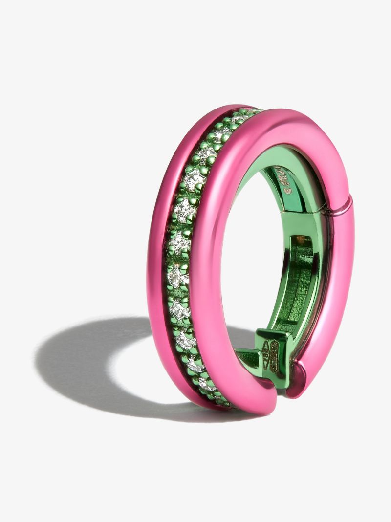 18k Gold, Green and Pink Mini Diamond Ear Cuff