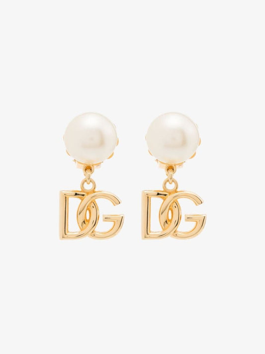 Gold-plated Logo Pearl Drop Earrings