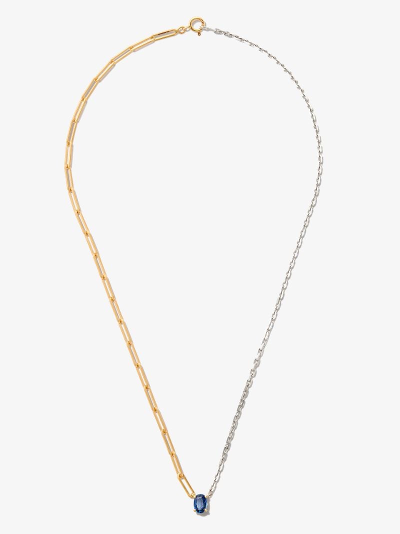 9k White and Yellow Gold Solitaire Sapphire Pendant Necklace