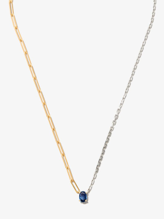 9k White and Yellow Gold Solitaire Sapphire Pendant Necklace