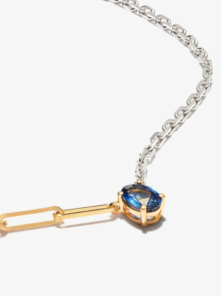 9k White and Yellow Gold Solitaire Sapphire Pendant Necklace