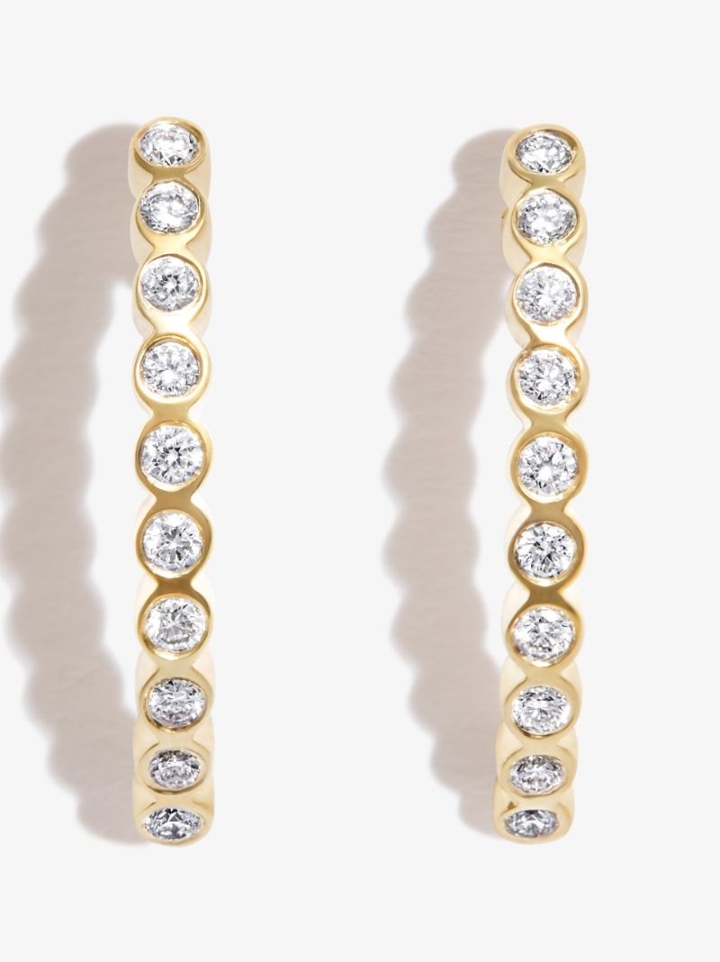 14k Yellow Gold Curved Bar Diamond Drop Earrings